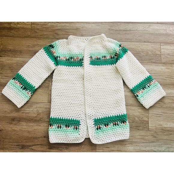 Vintage Finished Grandma Crochet Cardigan Sweater Overshirt Unique Boho Handmade - Picture 3 of 5